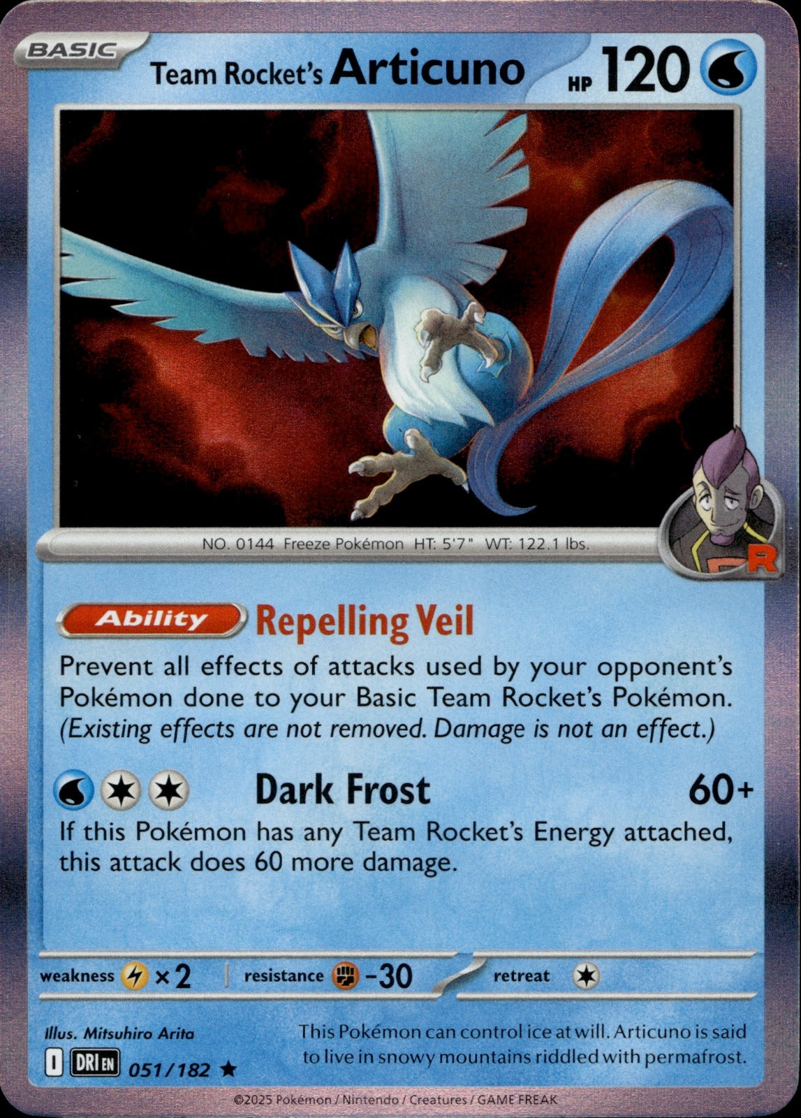 Team Rocket's Articuno Holo Rare SV10: Destined Rivals 051/182 NM
