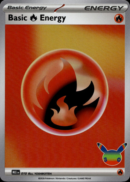 Basic Fire Energy (30th Celebration) Holo Futuristic Rare MEE: Mega Evolution Energies 010 NM