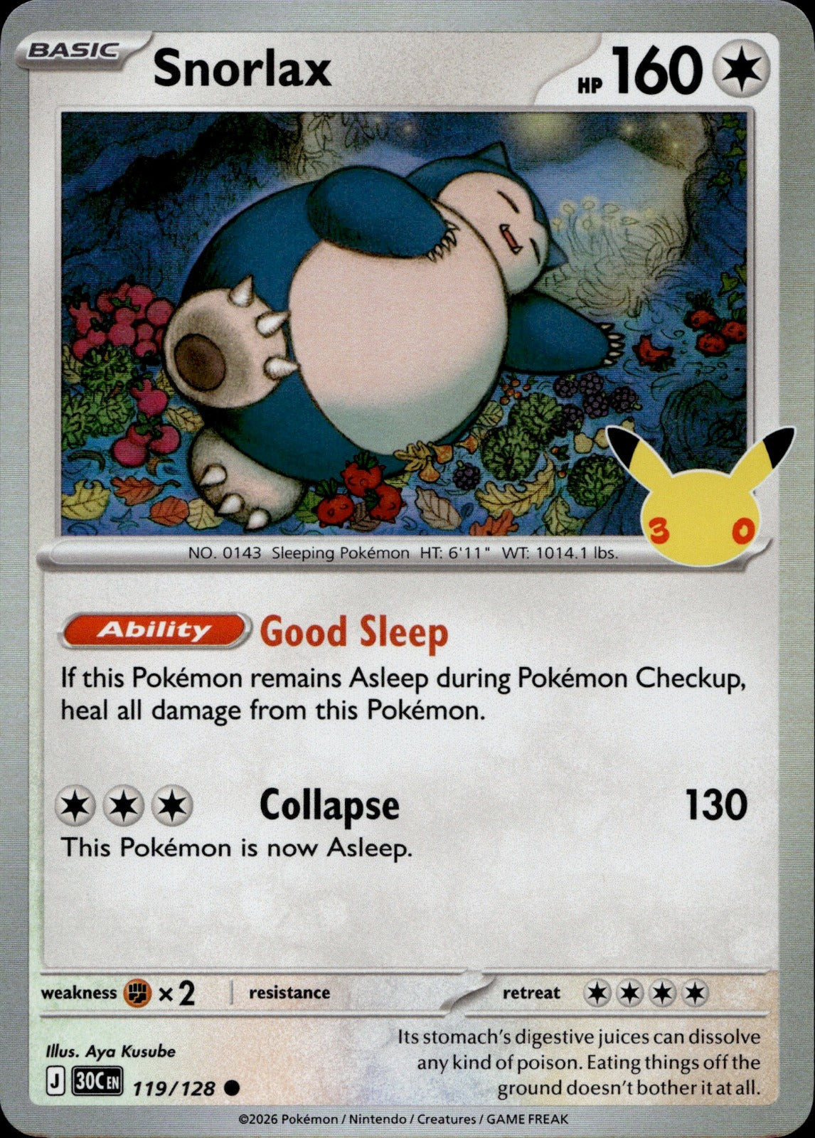 Snorlax Holo Common ME: 30th Celebration 119/128 NM