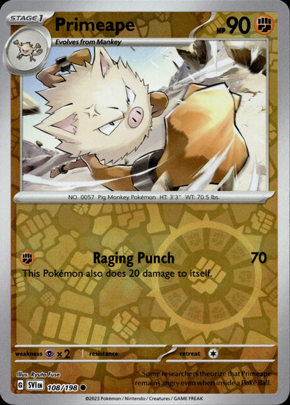 Primeape Reverse Holo Common SV01: Scarlet & Violet Base Set 108/198 NM