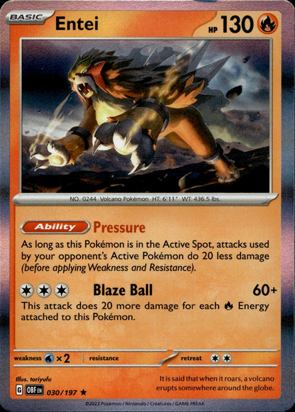 Entei Holo Rare SV03: Obsidian Flames 030/197 NM