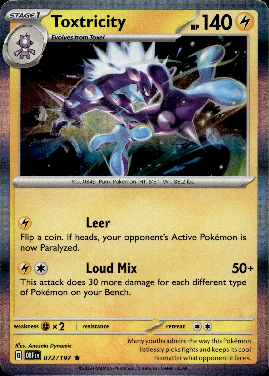 Toxtricity Holo Rare SV03: Obsidian Flames 072/197 NM