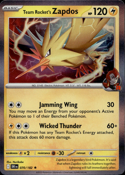 Team Rocket's Zapdos Holo Rare SV10: Destined Rivals 070/182 NM