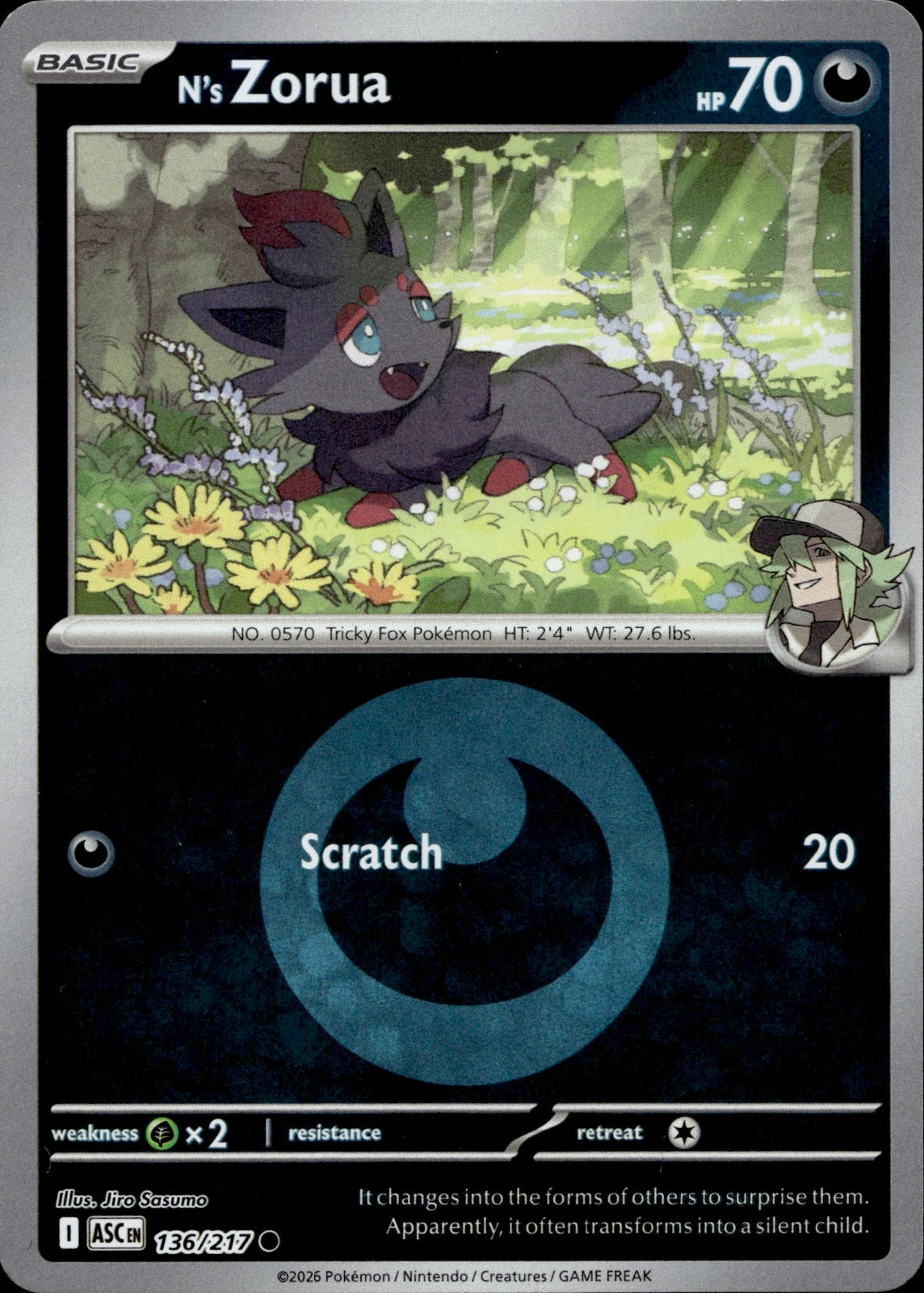 N's Zorua (Energy Symbol Pattern) Reverse Holo Common ME: Ascended Heroes 136/217 NM