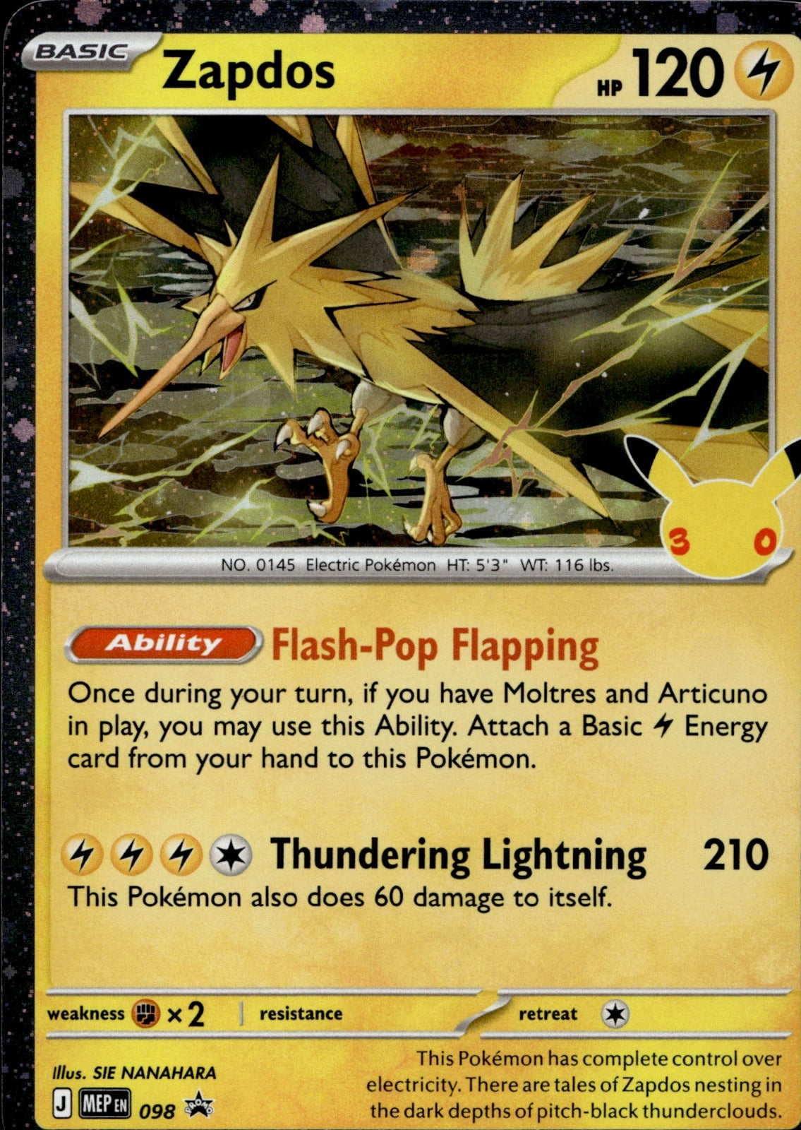 Zapdos (30th Celebration) Holo Promo ME: Mega Evolution Promo 098 NM