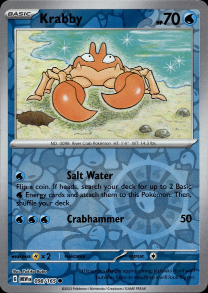 Krabby Reverse Holo Common SV: Scarlet & Violet 151 098/165 NM