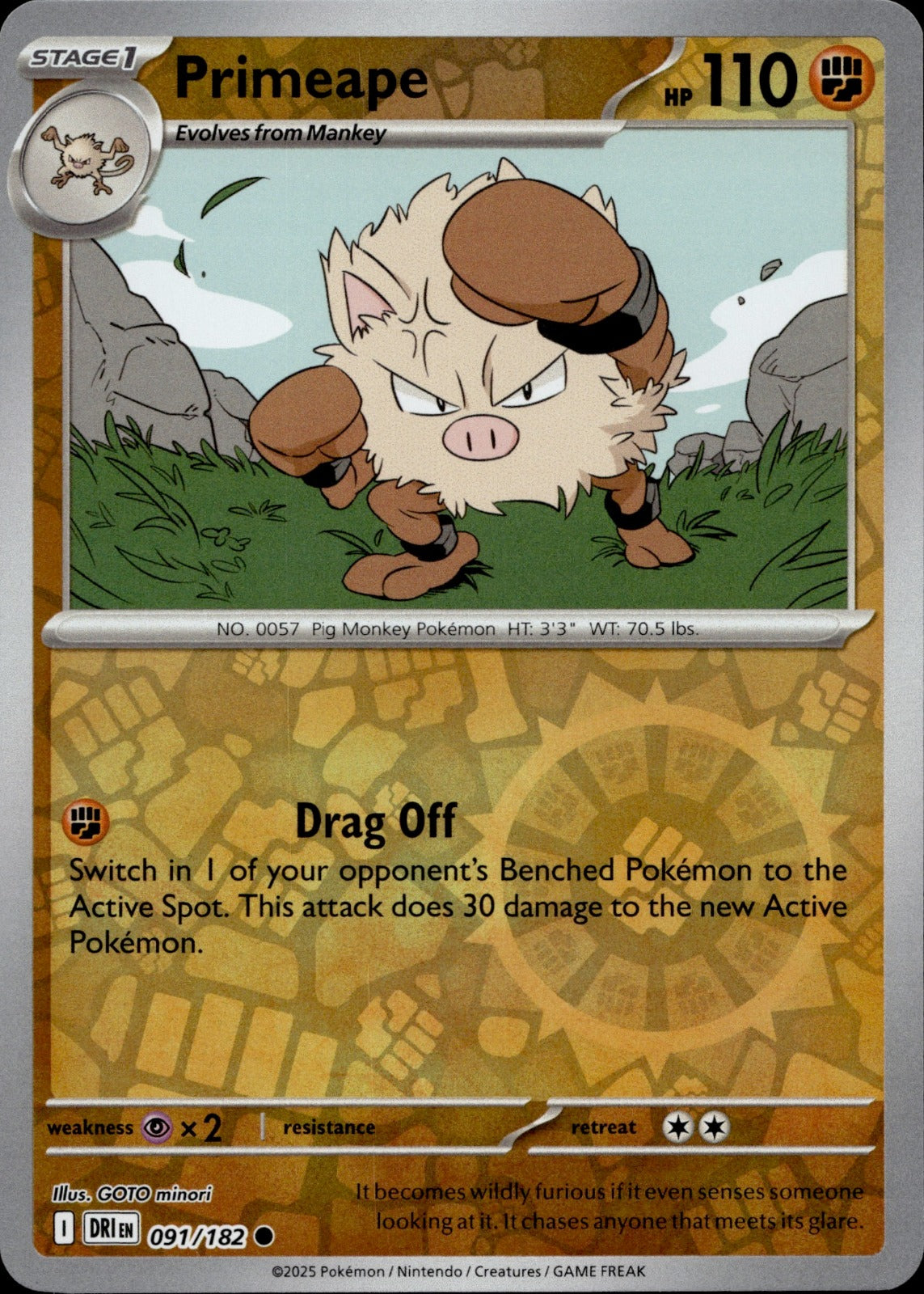 Primeape Reverse Holo Common SV10: Destined Rivals 091/182 NM