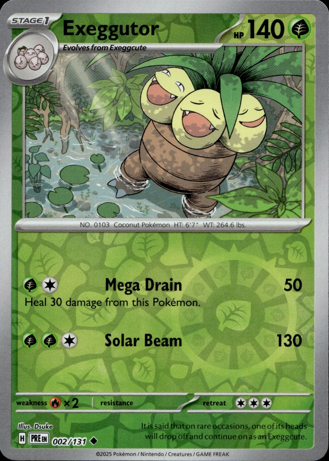 Exeggutor Reverse Holo Uncommon SV: Prismatic Evolutions 002/131 NM