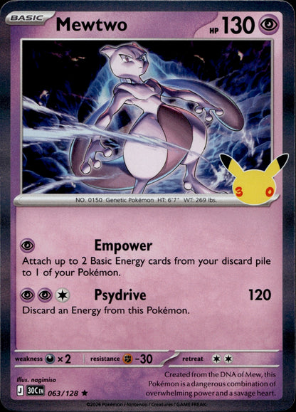 Mewtwo Holo Rare ME: 30th Celebration 063/128 NM