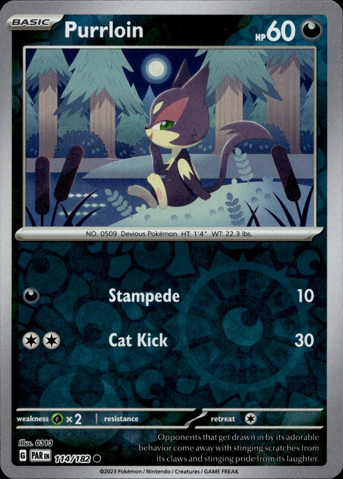Purrloin Reverse Holo Common SV04: Paradox Rift 114/182 NM