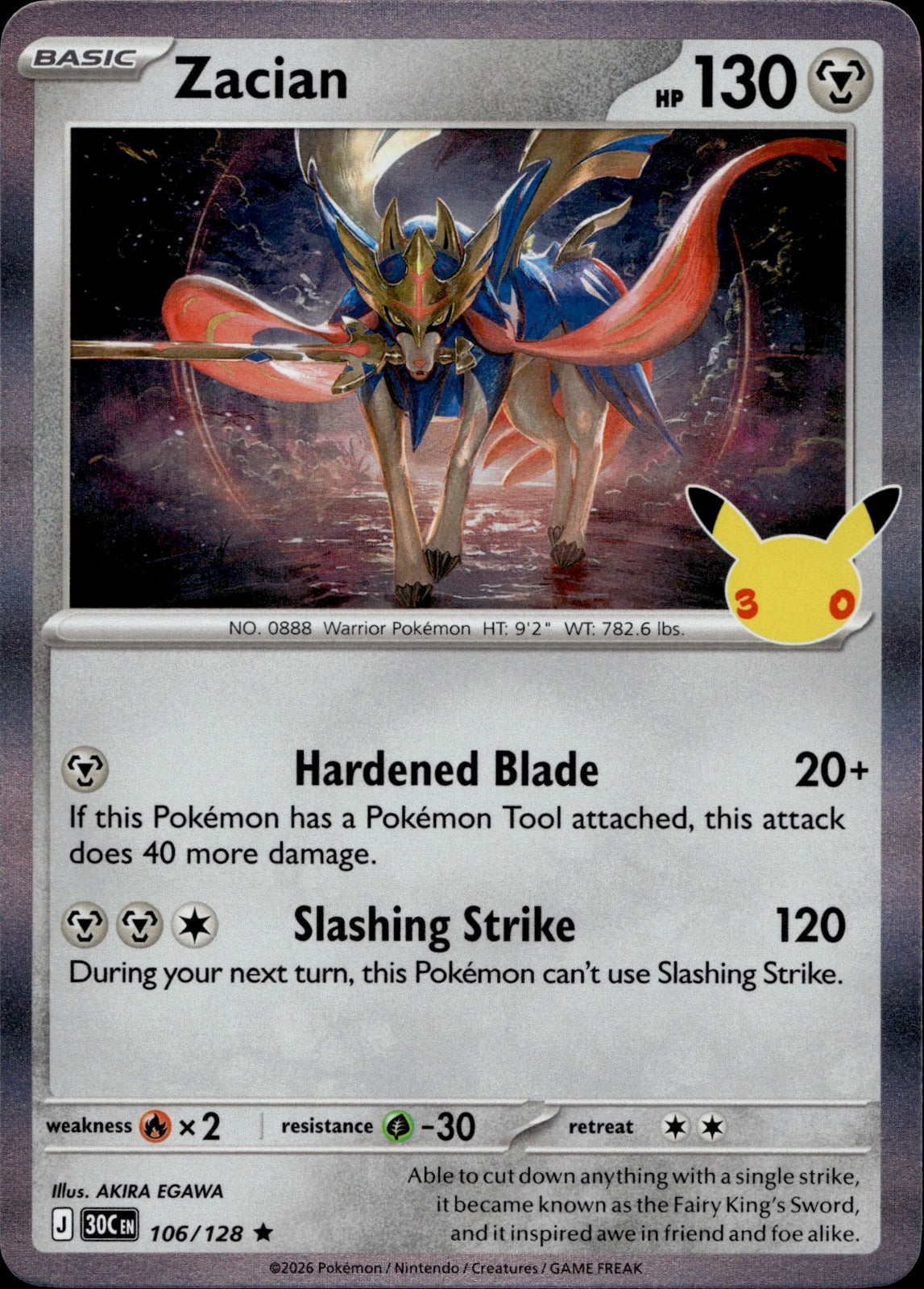 Zacian Holo Rare ME: 30th Celebration 106/128 NM
