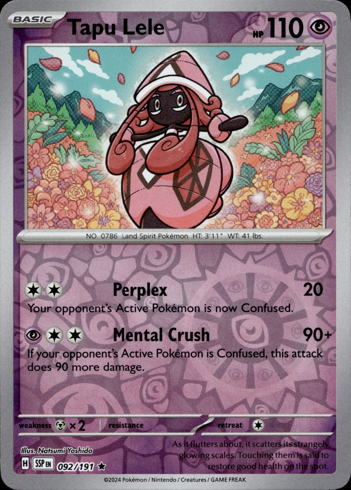 Tapu Lele Reverse Holo Rare SV08: Surging Sparks 092/191 NM