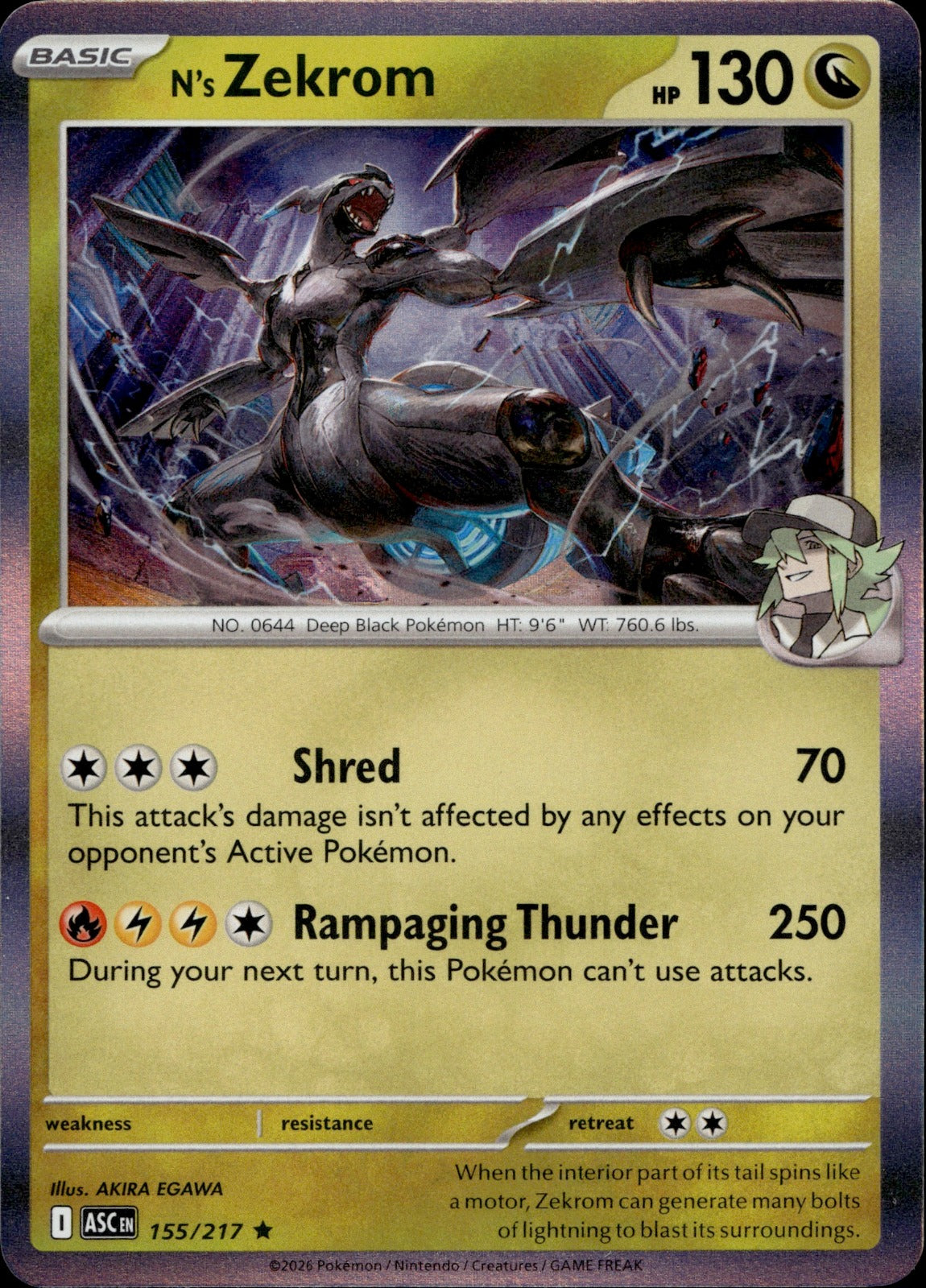 N's Zekrom Holo Rare ME: Ascended Heroes 155/217 NM