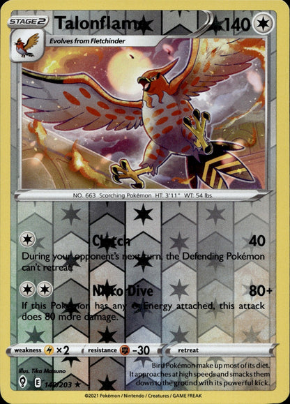 Talonflame Reverse Holo Rare SWSH07: Evolving Skies 140/203 NM