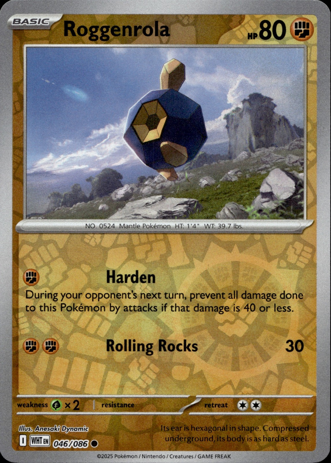 Roggenrola Reverse Holo Common SV: White Flare 046/086 NM