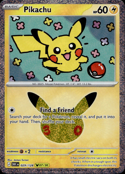Pikachu Holo Pikachu Rare ME: 30th Celebration 029/128 NM