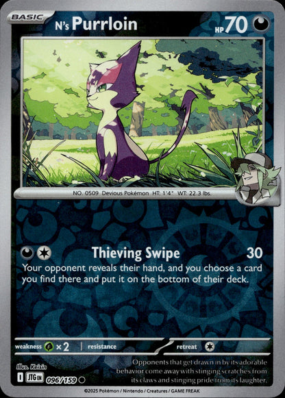 N's Purrloin Reverse Holo Common SV09: Journey Together 096/159 NM