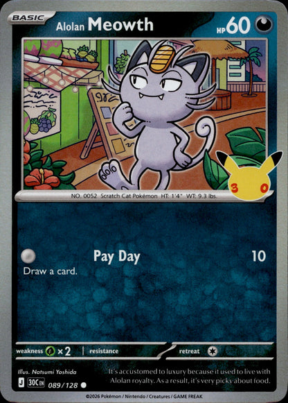 Alolan Meowth Common ME: 30th Celebration 089/128 NM