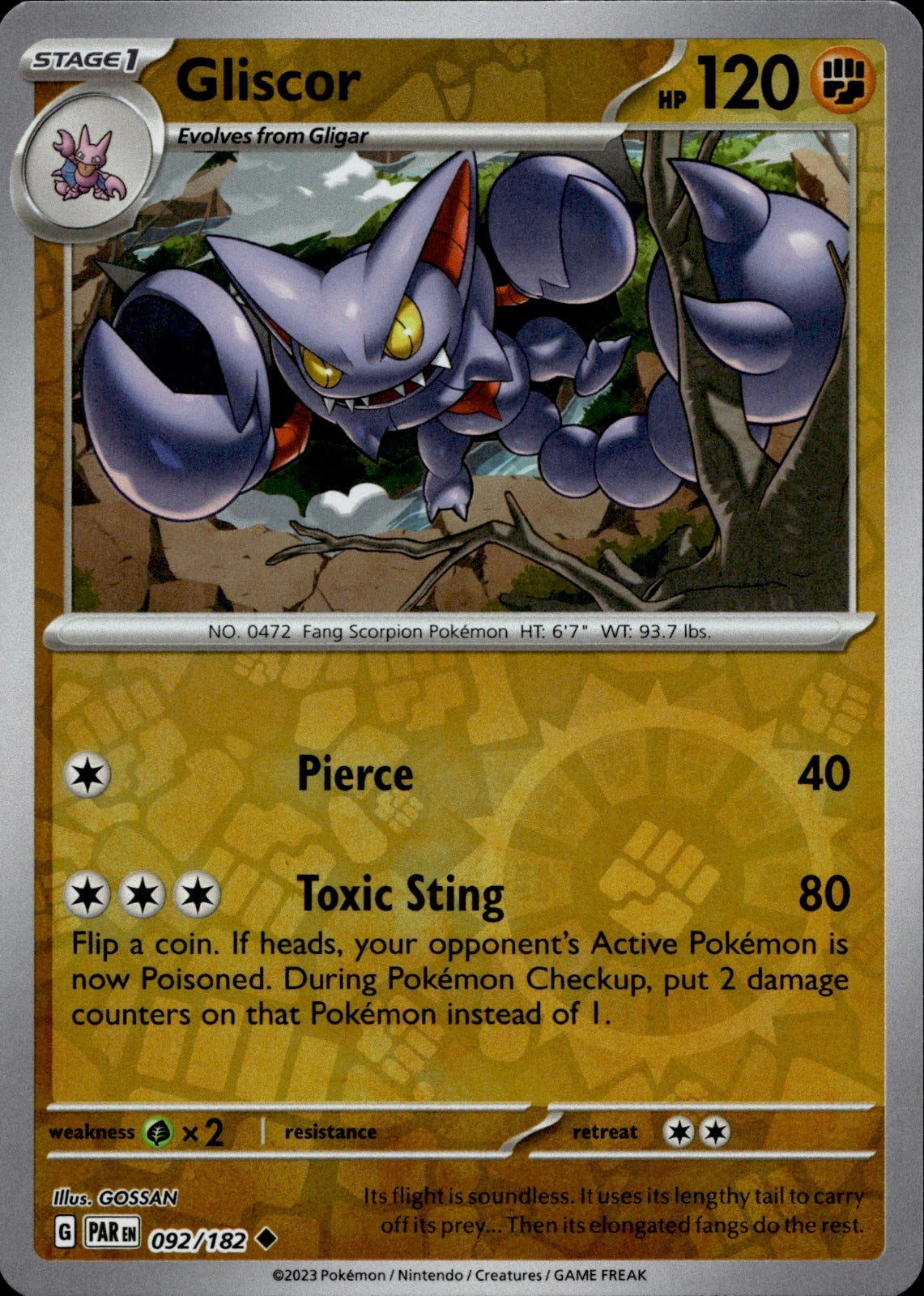 Gliscor Reverse Holo Uncommon SV04: Paradox Rift 092/182 NM