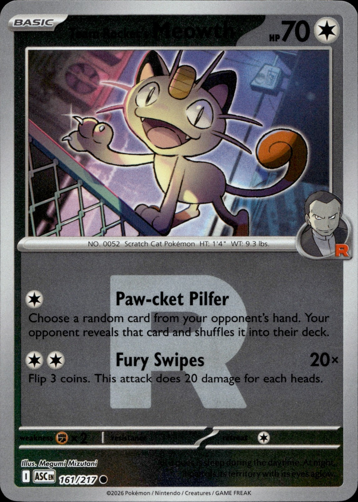 Team Rocket's Meowth (Team Rocket) Reverse Holo Common ME: Ascended Heroes 161/217 NM