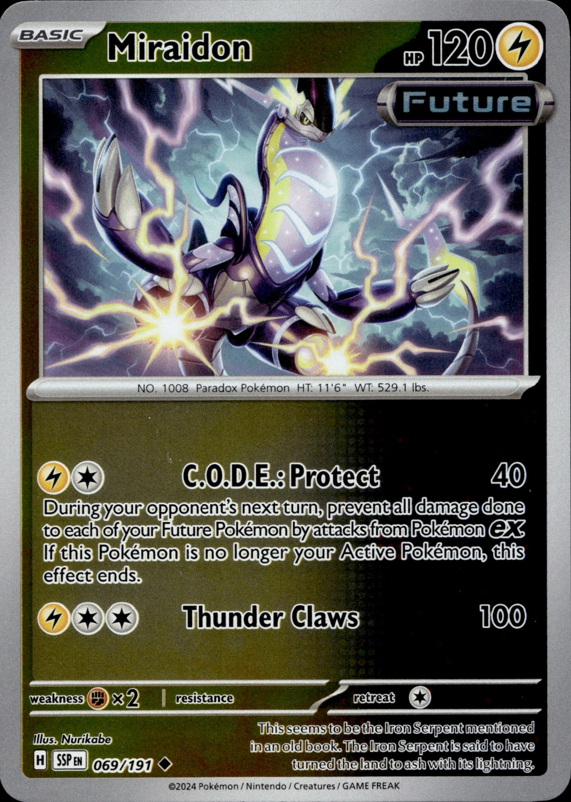 Miraidon Reverse Holo Uncommon SV08: Surging Sparks 069/191 NM