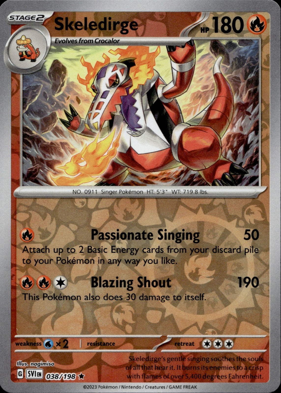 Skeledirge Reverse Holo Rare SV01: Scarlet & Violet Base Set 038/198 NM