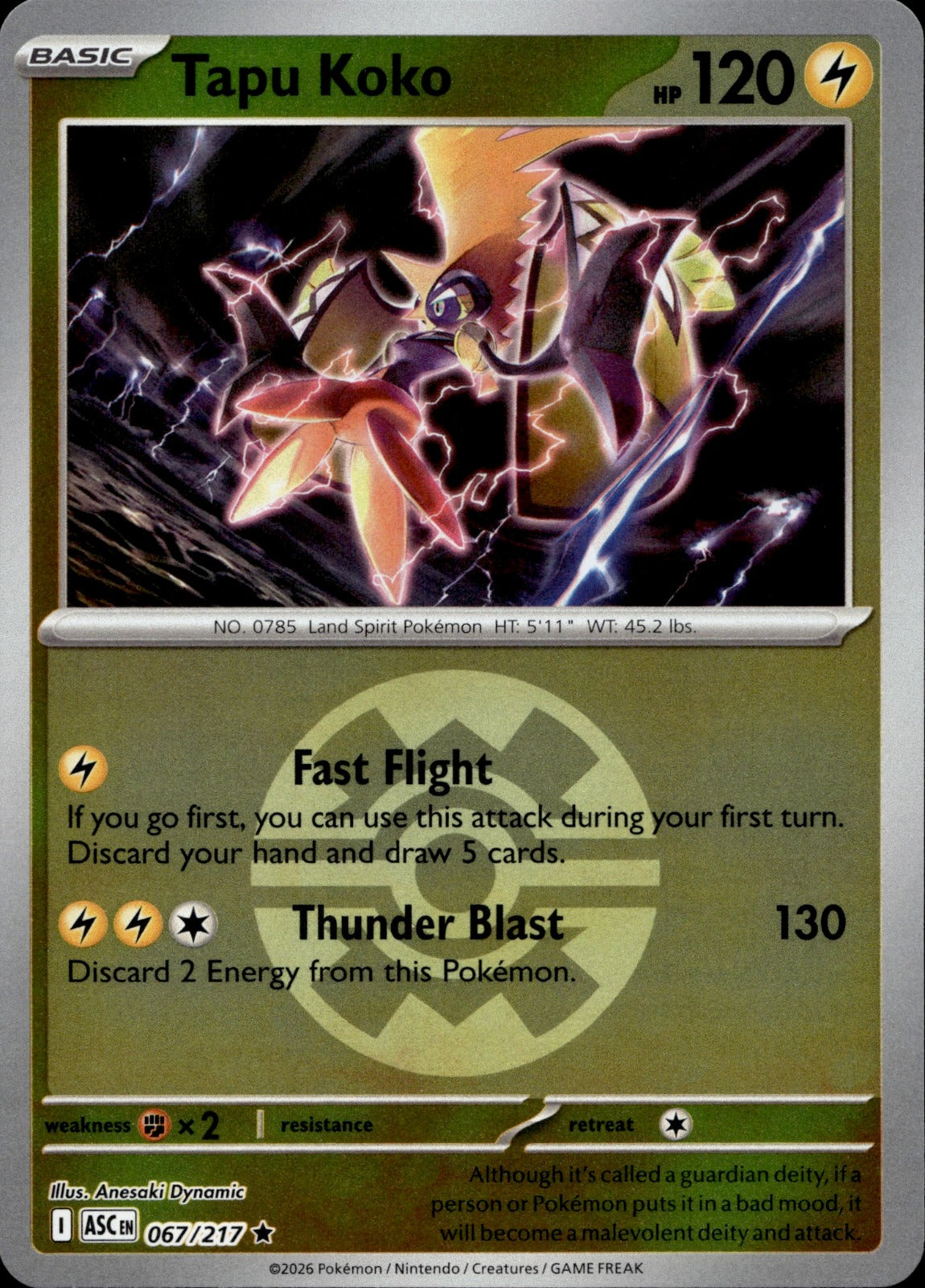 Tapu Koko (Quick Ball) Reverse Holo Rare ME: Ascended Heroes 067/217 NM