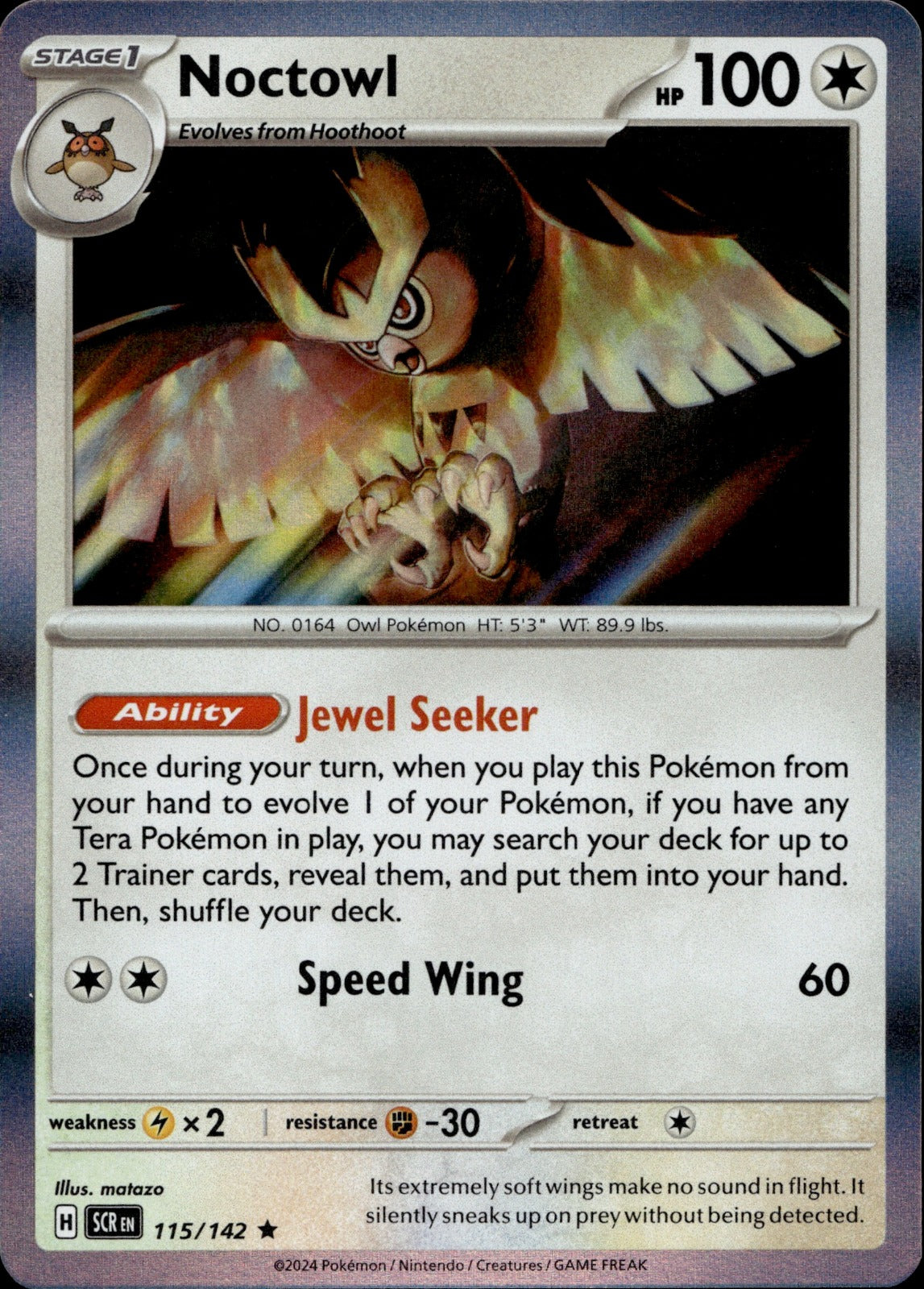 Noctowl Holo Rare SV07: Stellar Crown 115/142 NM