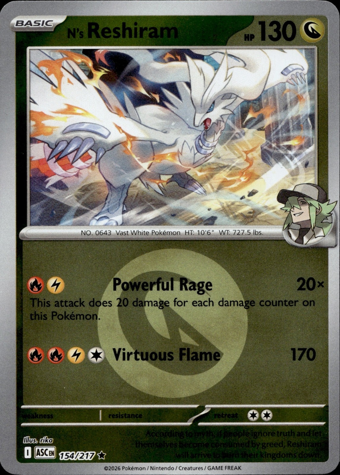 N's Reshiram (Energy Symbol Pattern) Reverse Holo Rare ME: Ascended Heroes 154/217 NM