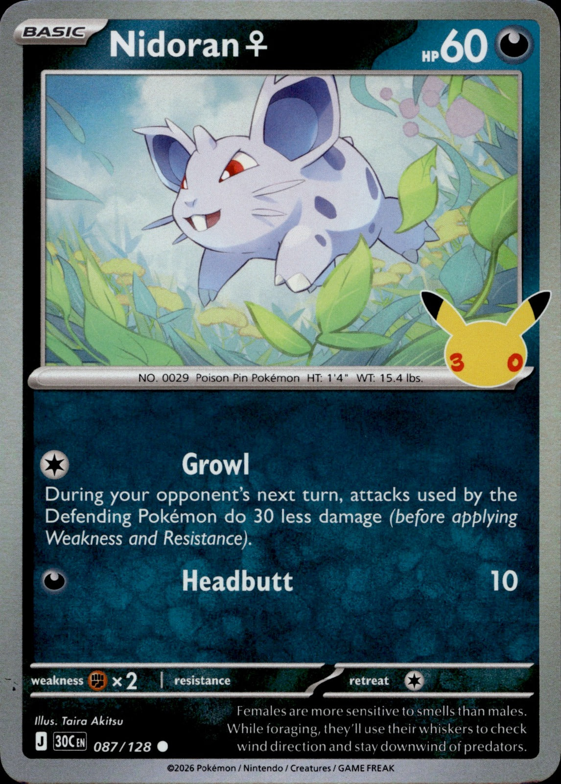 Nidoran F Holo Common ME: 30th Celebration 087/128 NM